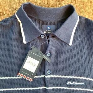 Ben Sherman Navy Stripe Knit Men's polo shirt Size L